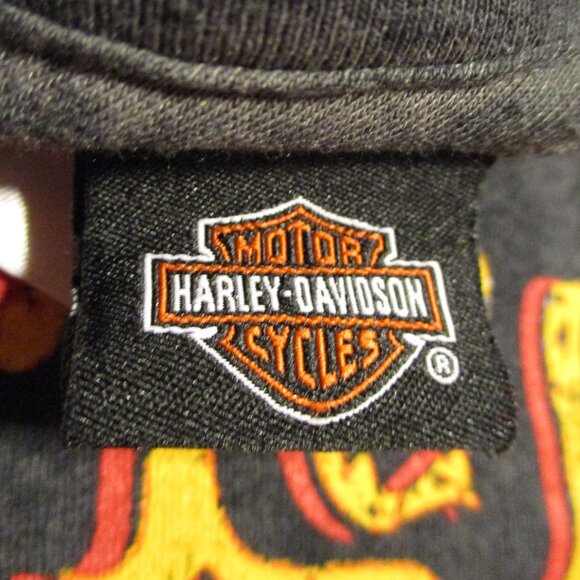 Harley Davidson Woman Large Gray Yellow Orange Graphic Skull Short Sleeve Shirt - Picture 8 of 9